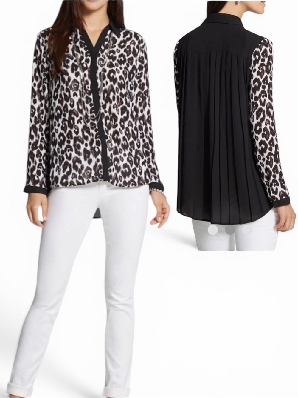 Chico’s Black/White Leopard block Brianne Top